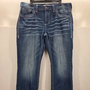 AFFLICTION Blake Mens Size 36 Stretch Thick Stitch Denim Jeans Straight Leg Blue